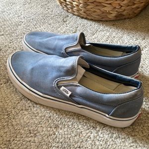 Light blue vans slip ons